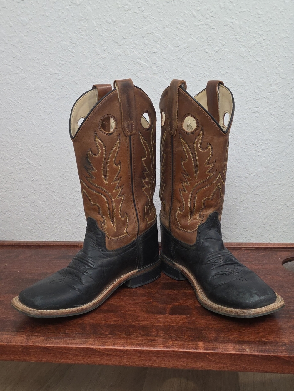 Old West Brown Shaft with Black Foot Kids Cowboy Boots